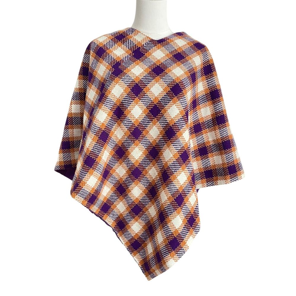 VTG. Scottish Plaid Poncho Cape Wool Tweed Preppy Academia Heritage Minimalist‎